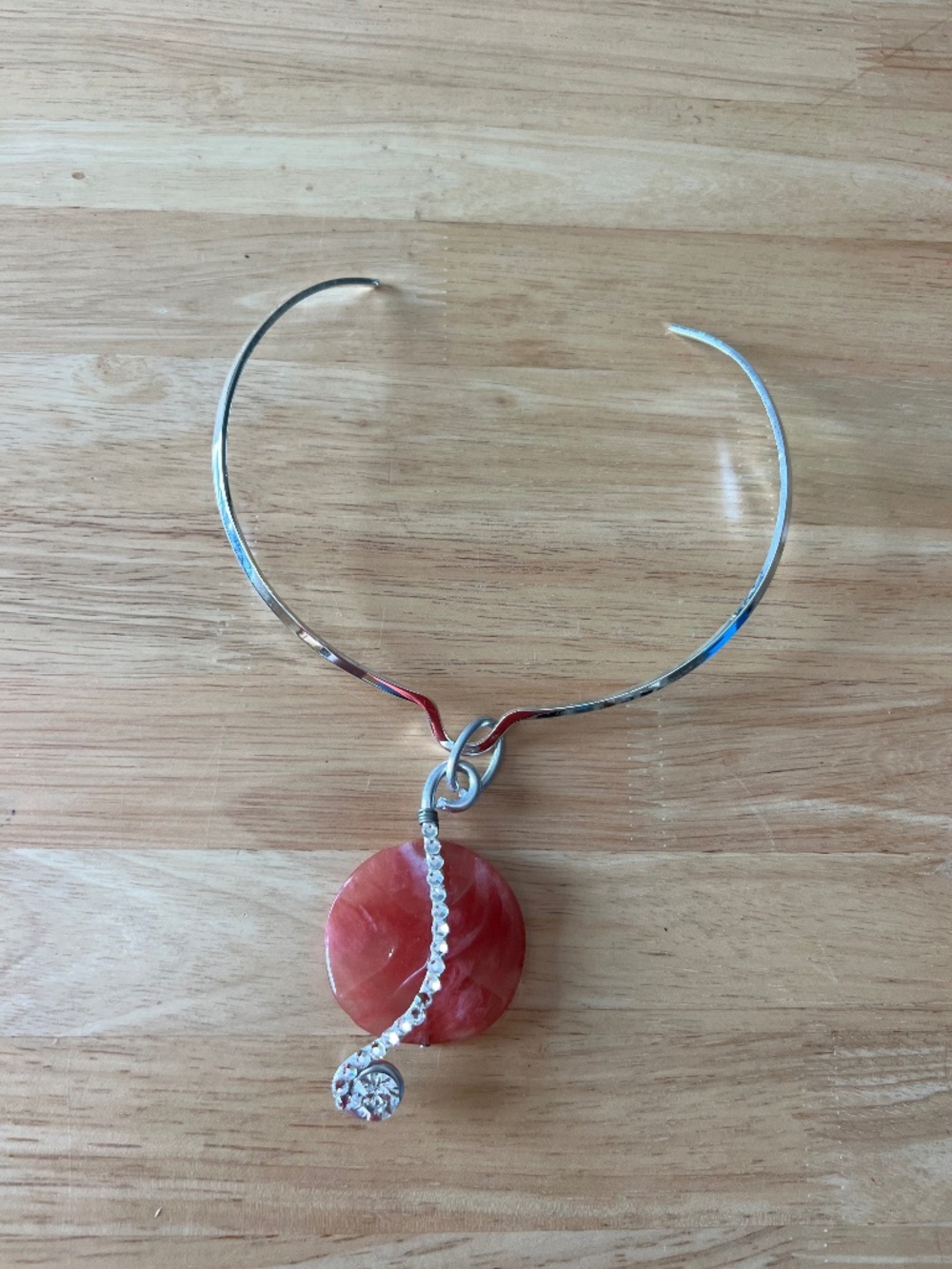 Jeff Lieb Carnelian Swarovski Crystal Silver Open Collar Choker Necklace